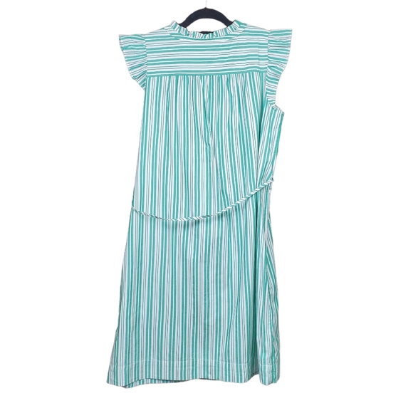 Loft White Green Striped Ruffle Tie Waist Shirtdress Size M NWT - Picture 6 of 7
